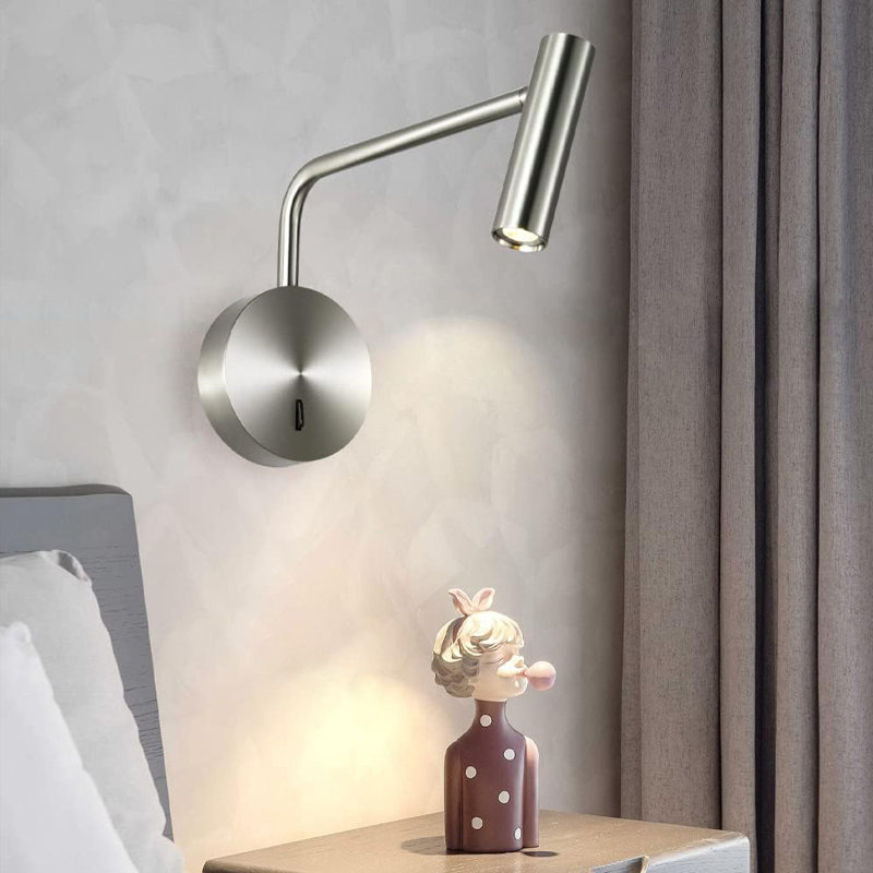 Ivy Bronx Hardwired Sconces with Switch LED Mounted,Swing Arm Bedside